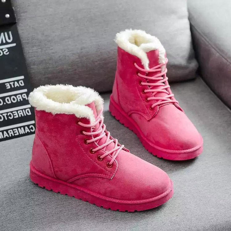 Stylische Winterstiefel Wildleder Schnürung Kunstfell
