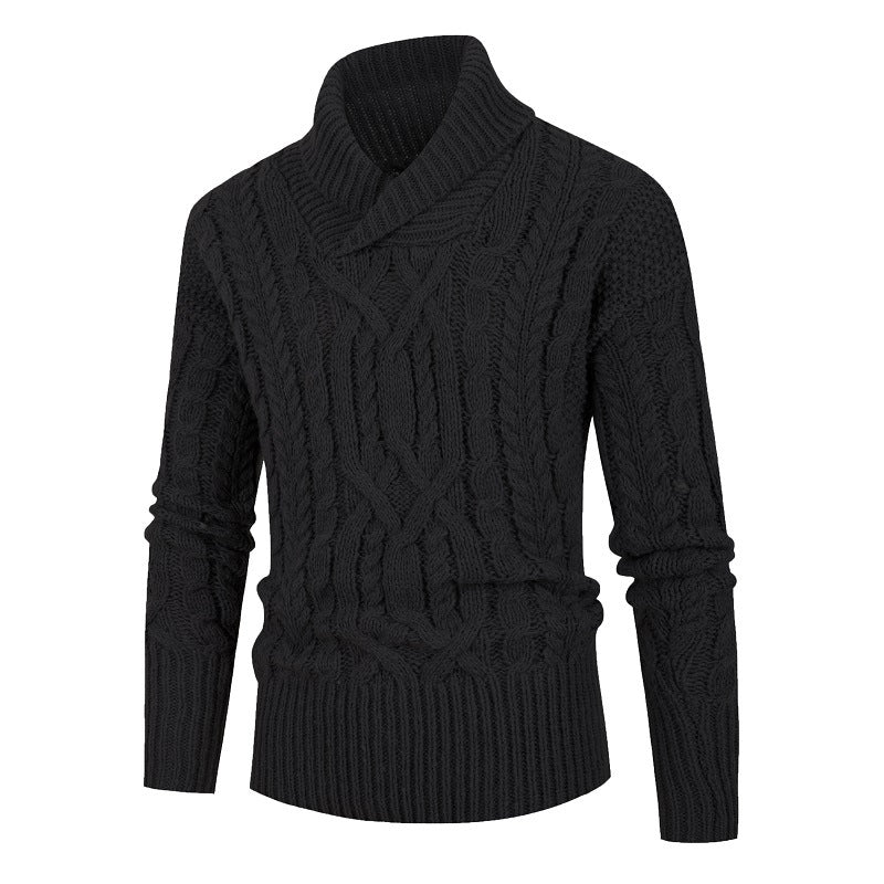 Herren Pullover Grobstrick Schalkragen Zopfmuster Elegant