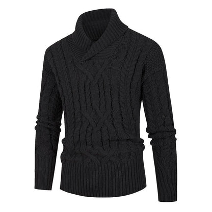 Herren Pullover Grobstrick Schalkragen Zopfmuster Elegant