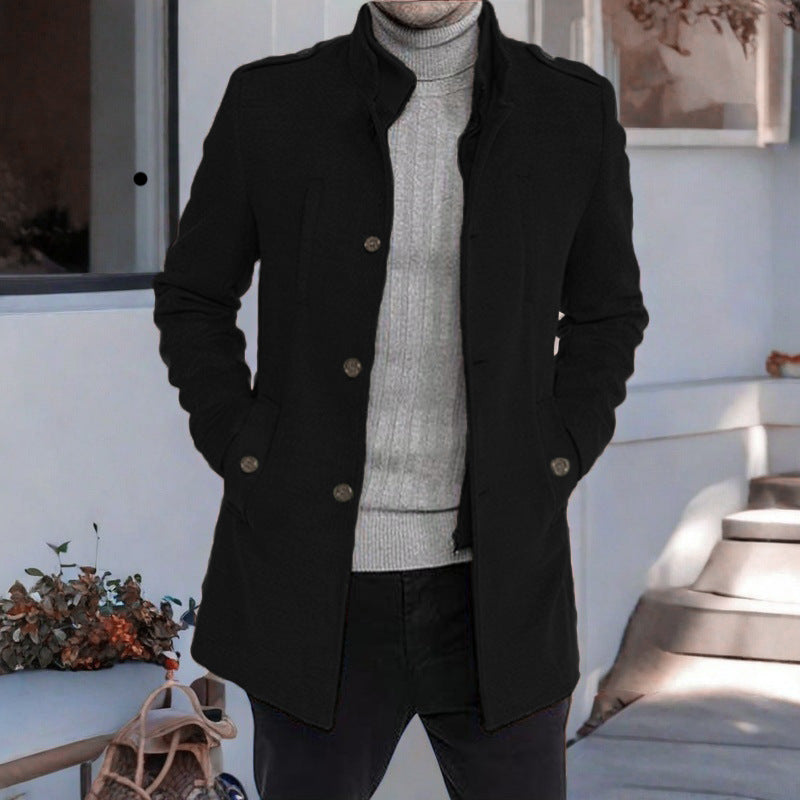 Herren Wintermantel Elegant Stehkragen Taschen