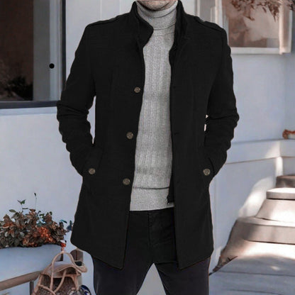 Herren Wintermantel Elegant Stehkragen Taschen