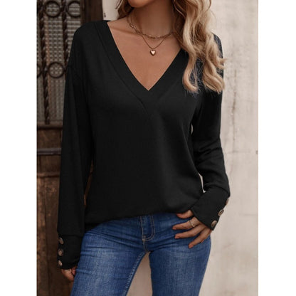 Damen Langarm Oberteil V-Ausschnitt Lockere Fit