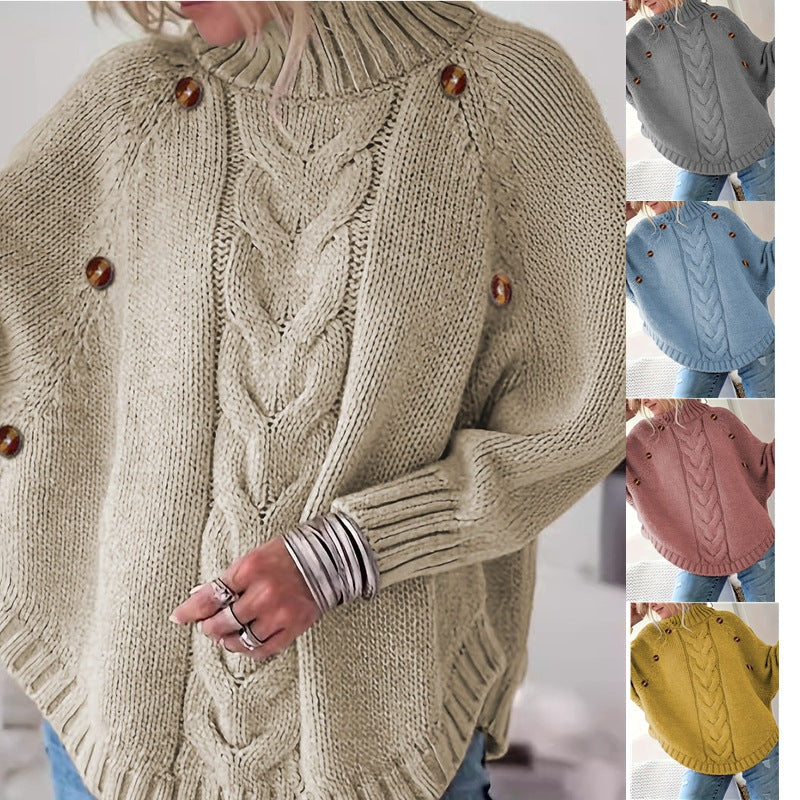 Damen Strickpullover Oversized Hochkragen Elegant - IdealeKleiden