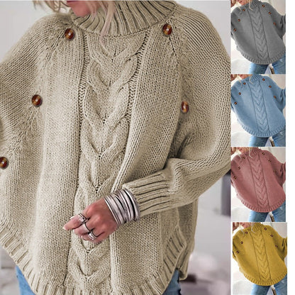 Damen Strickpullover Oversized Hochkragen Elegant - IdealeKleiden