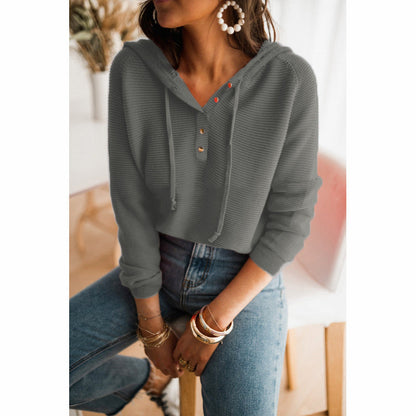 Damen Pullover Lockere Fit Strick Optik Knöpfe