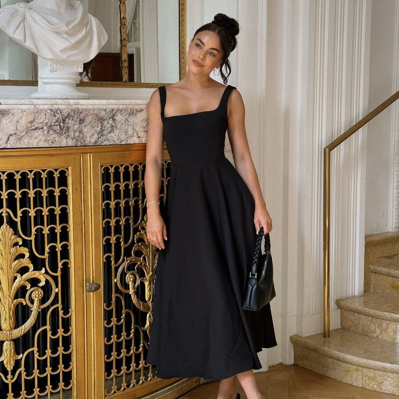 Damen Maxikleid Elegant A-Linie Quadrat Ausschnitt
