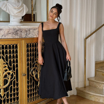 Damen Maxikleid Elegant A-Linie Quadrat Ausschnitt