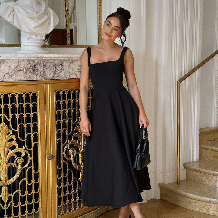Damen Maxikleid Elegant A-Linie Quadrat Ausschnitt