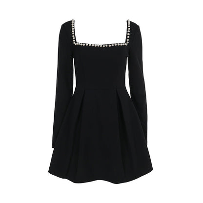 Damen Cocktailkleid Elegant Perlendekolleté Partykleid