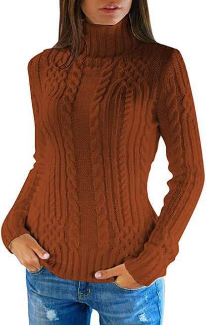Damen Strickpullover Hochkragen Zopf Muster Elegante Kleidung