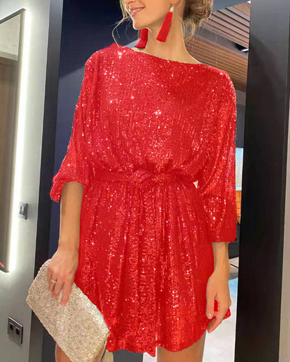 Damen Partykleid Glitter Lurex Elegant Geschnürt