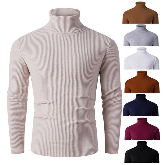 Herren Strickpullover Rollkragen Gerippt Elegantes Design - IdealeKleiden
