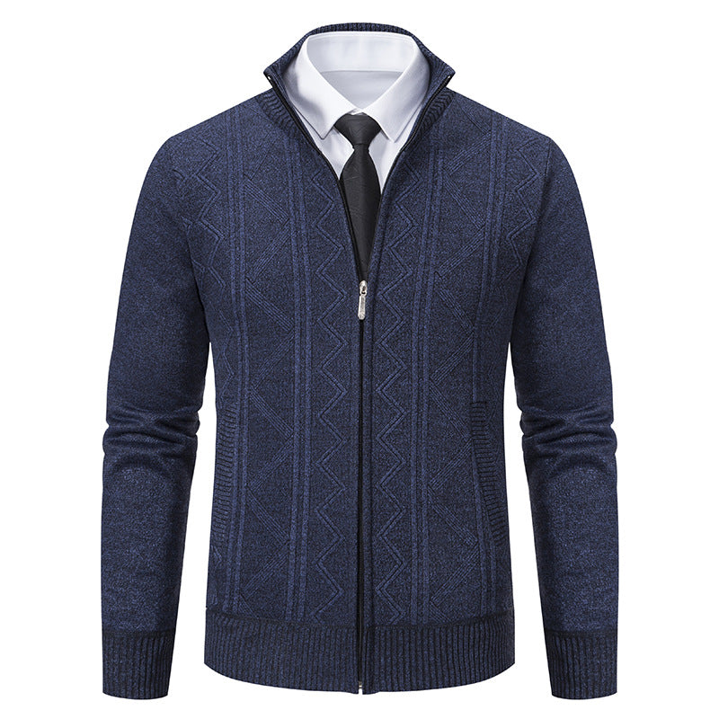 Herren Strickjacke Zopfmuster Stehkragen Modern Design - IdealeKleiden