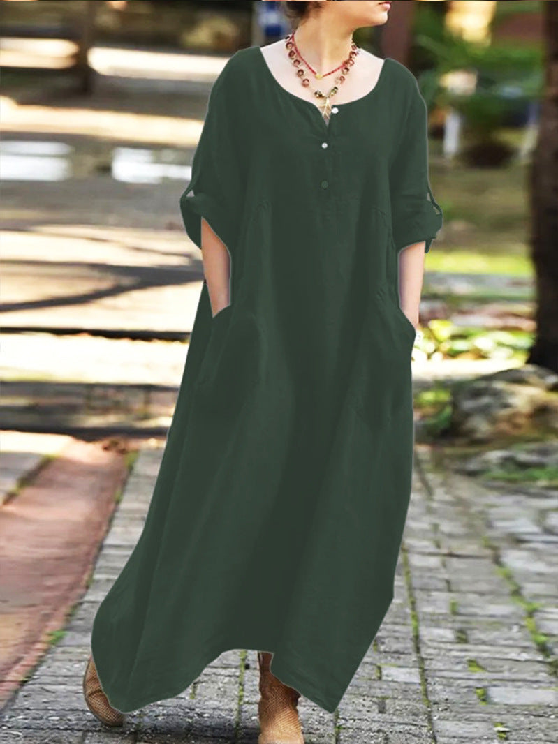 Damen Maxikleid Lässig mit Taschen und Knöpfen