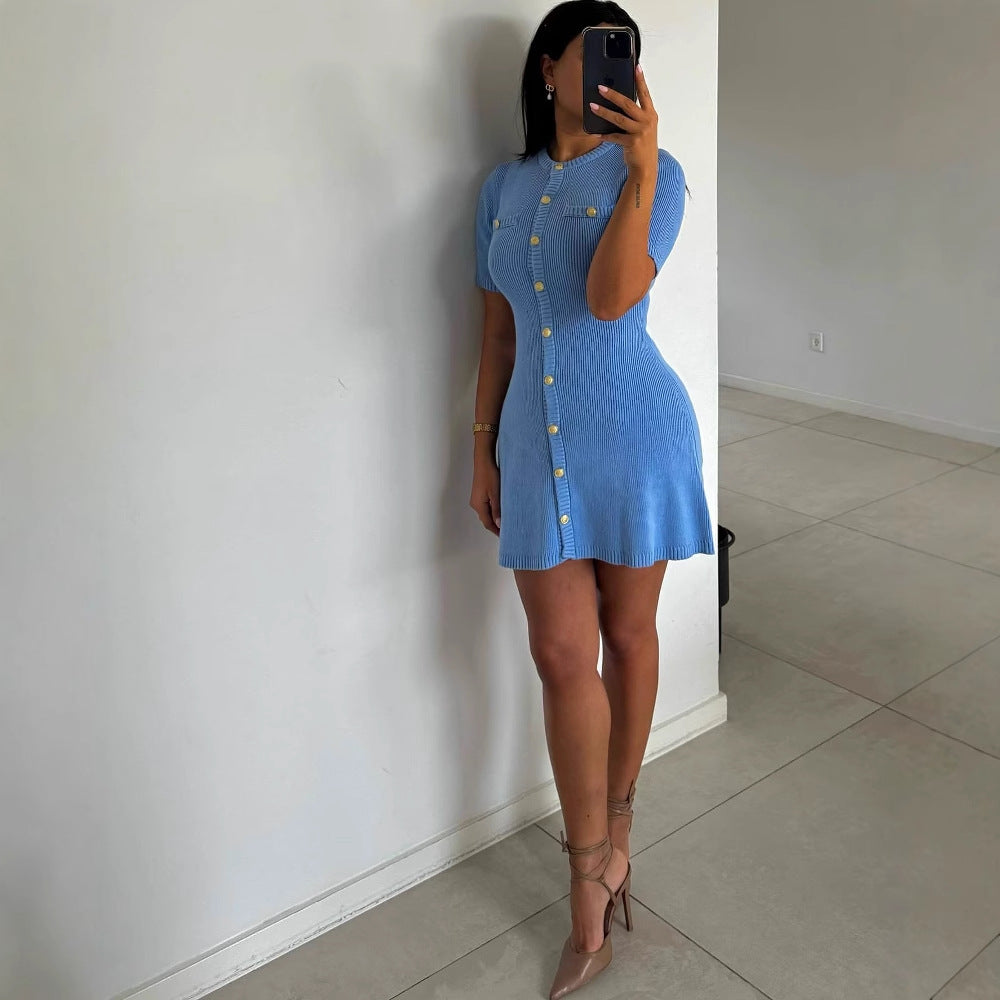 Damen Strickkleid Elegant Kurzärmlig - IdealeKleiden
