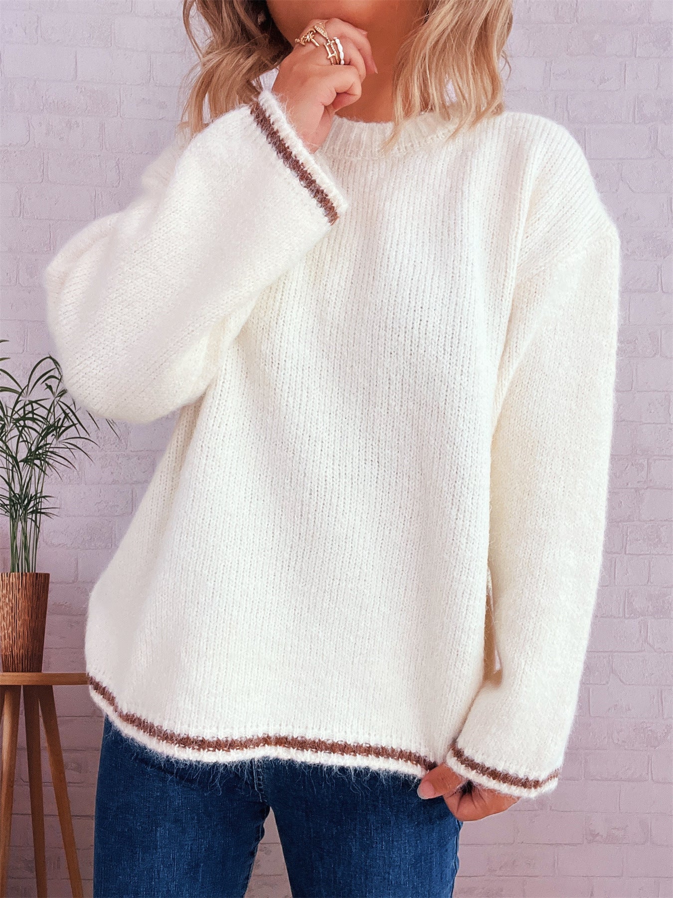 Damen Pullover Lässig Blockfarben Bequem