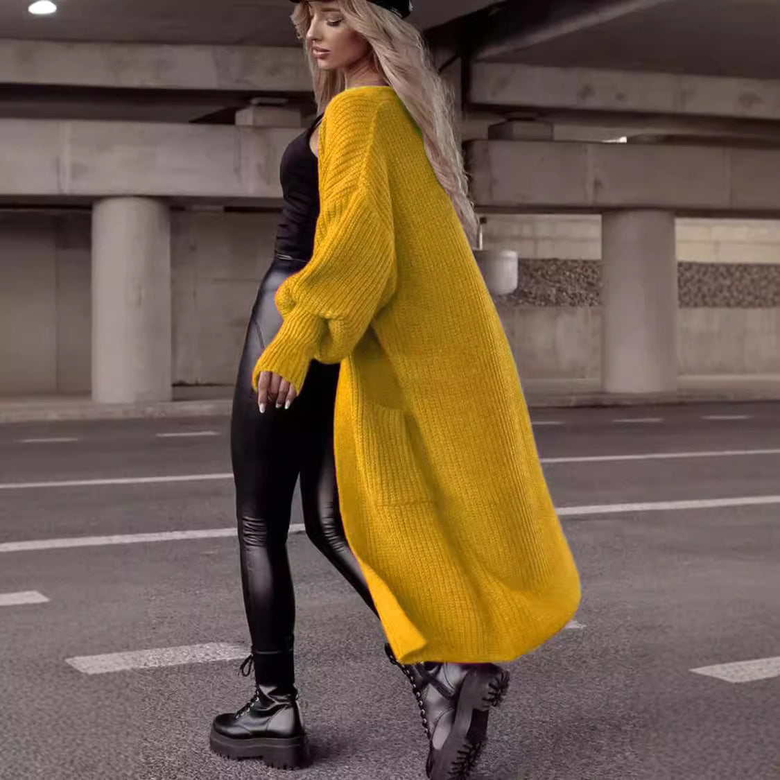 Damen Strickmantel Oversized Lässig Mit Taschen