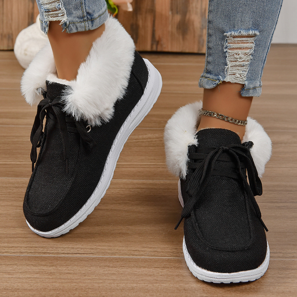 Damen Sneaker Bequem Plüschkragen Rutschfest
