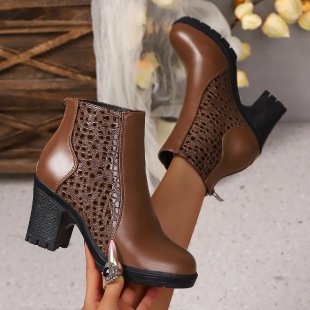 Damen Stiefelette Hoch Hacken Elegant Lederoptik