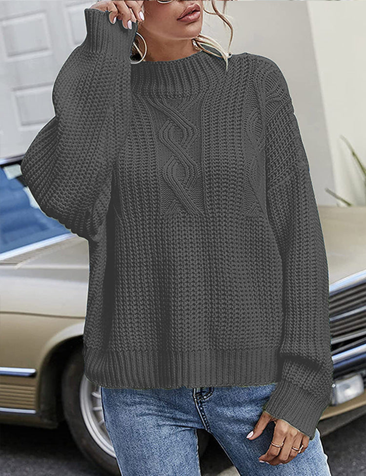 Damen Strickpullover Lässig Rundhals Großzügig