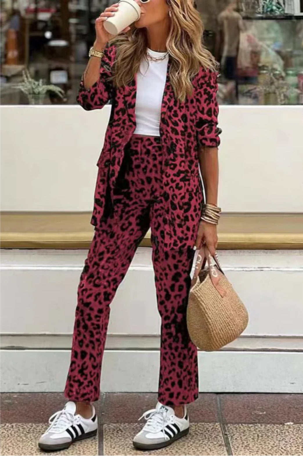 Damen Leopardenanzug Elegant Style Komplettset