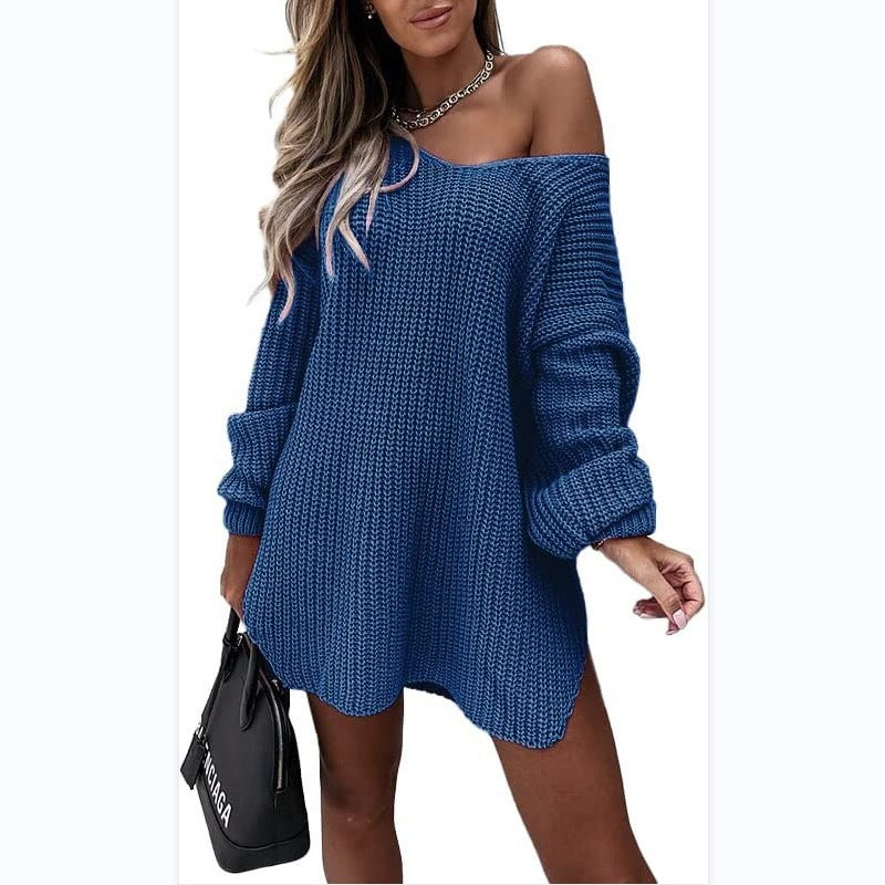 Damen Oversized Strickkleid Großzügig Geschnitten