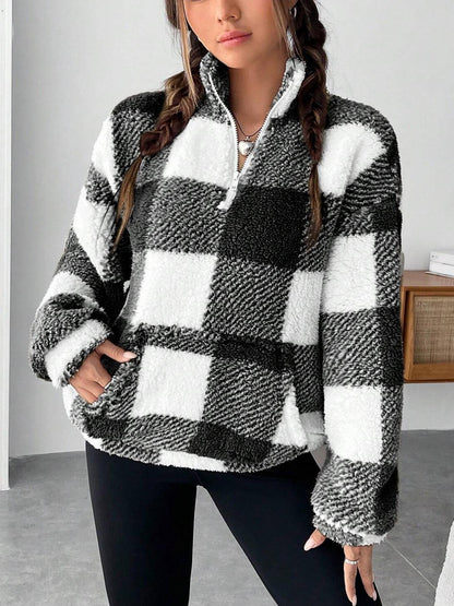 Damen Fleece-Jacke Warm mit Reißverschluss und Taschen