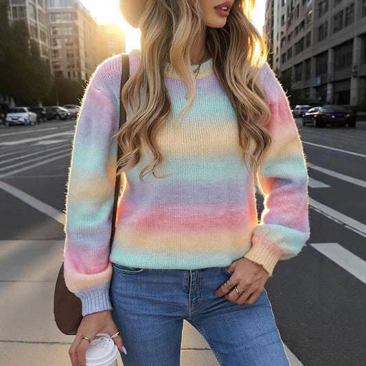 Damen Pullover Modern Farbverlauf Lockere Passform - IdealeKleiden