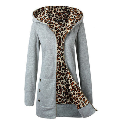 Damen Pulloverjacke Leopard Innenfutter Trendy Style