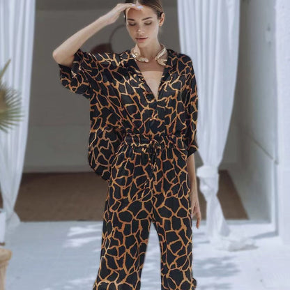Damen Jumpsuit Elegant Giraffenmuster Weite Beine