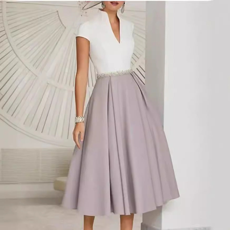 Sommerkleid Weiß V-Ausschnitt Leicht - IdealeKleiden