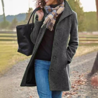 Damen Wollmantel Elegant Lang Schlicht