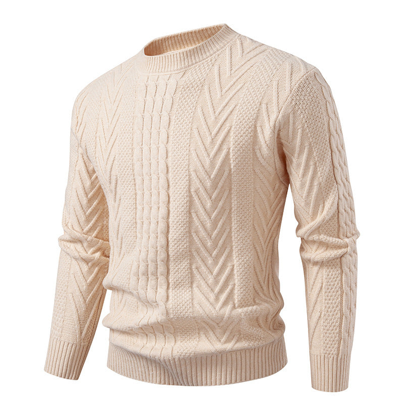 Herren Pullover Grobstrick Zopfmuster Rundhals