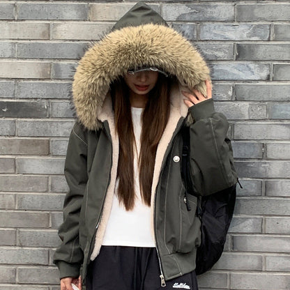 Damen Winterjacke Warm Isoliert mit abnehmbarem Fellkragen und XXL-Taschen