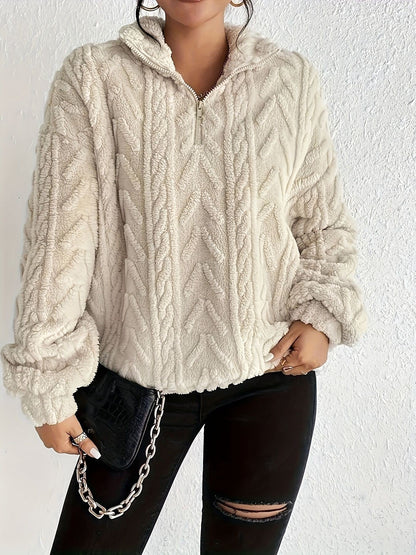 Damen Pullover Weich Fleece Hochkragen Modern