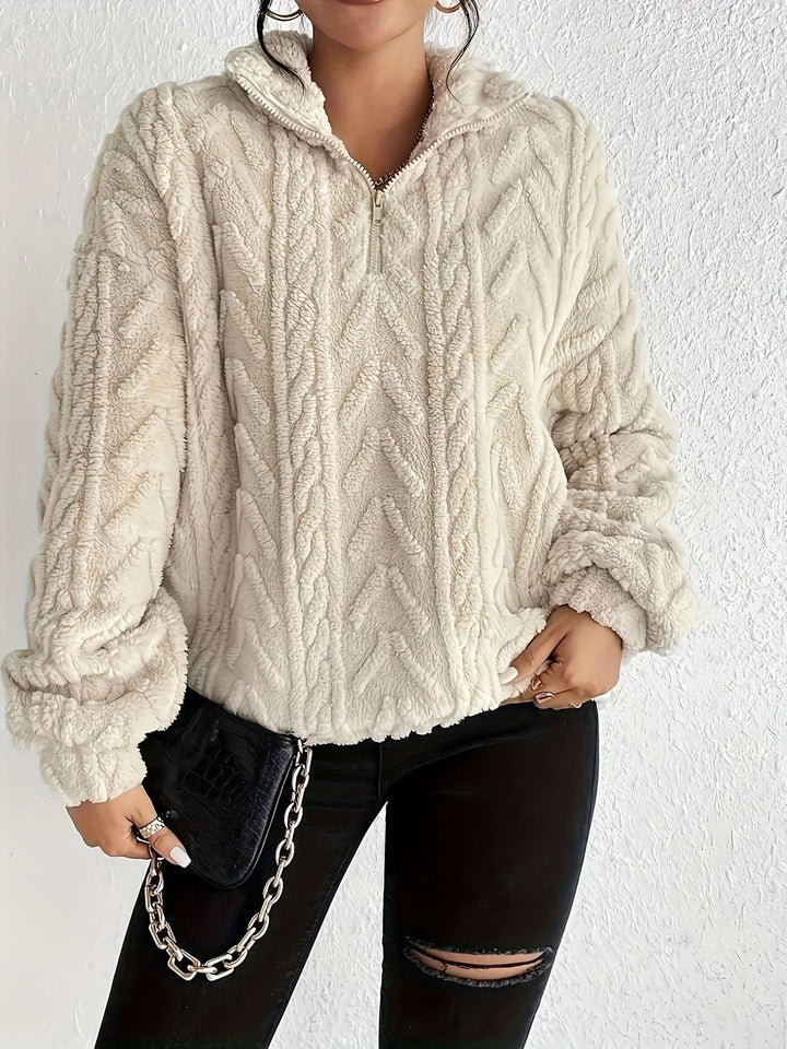Damen Pullover Weich Fleece Hochkragen Modern