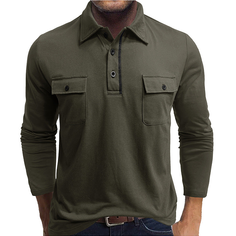 Herren Poloshirt Baumwolle Langärmlig Klappentaschen