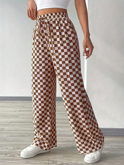 Damen Comfort Hose Karierter Stil Elastischer Bund