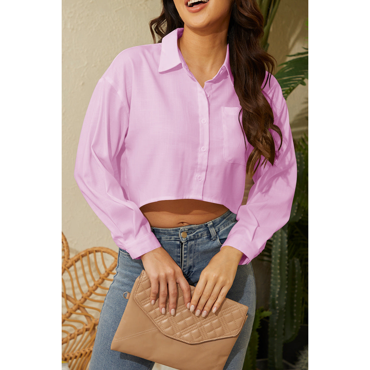Damen Bluse Elegant Kurz Geschnitten