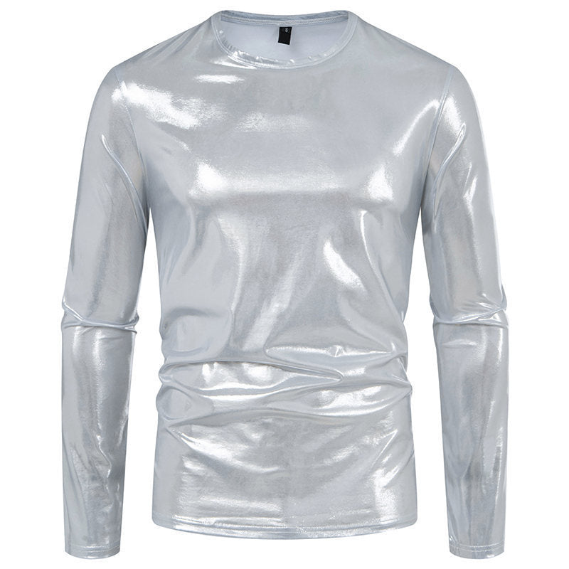 Herren Langarmshirt Glänzend Stretch Baumwolle