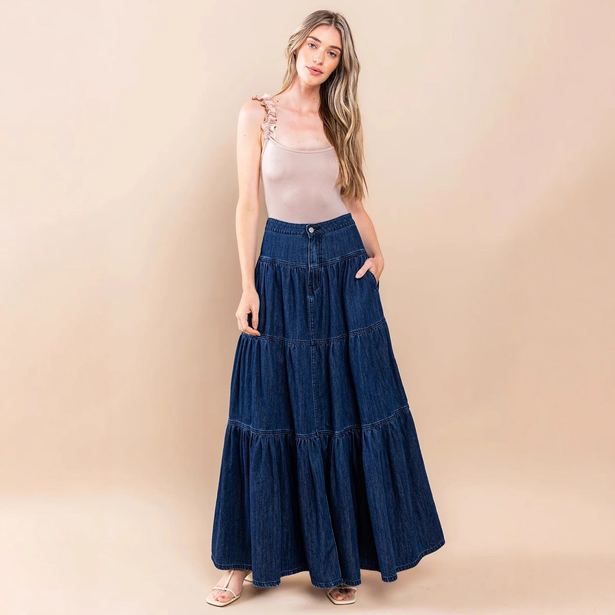 Damen Maxikleid Boho Chic Rüschenrock Elegant