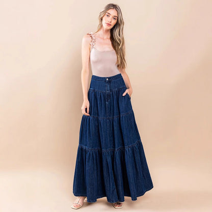 Damen Maxikleid Boho Chic Rüschenrock Elegant