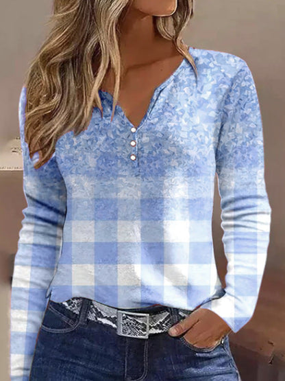 Damen Langarmshirt Elegantes Design mit Knöpfen