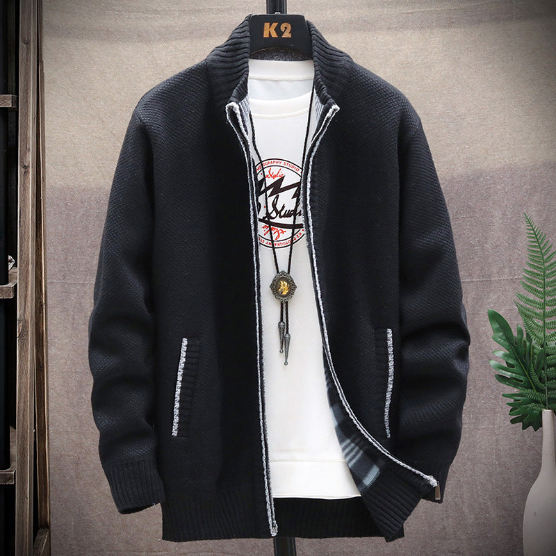 Herren Strickjacke Stehkragen Modern Taschen