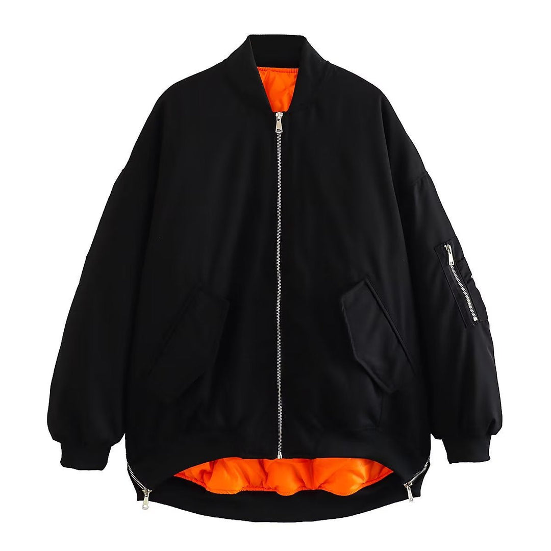 Damen Bomberjacke Sportlich Casual mit Taschen