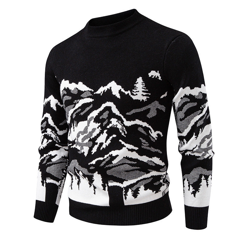 Herren Strickpullover Bergdesign Hochkragen Trendy