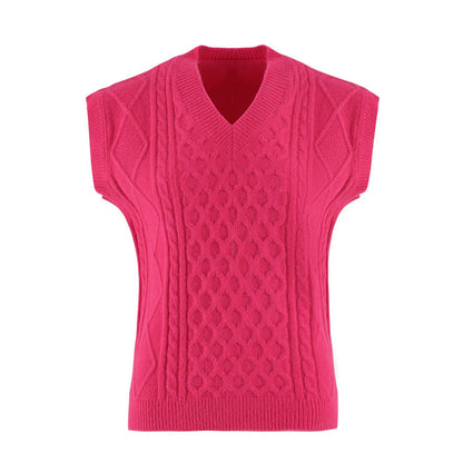 Damen Strickweste V-Ausschnitt Zopfmuster Elegante Kleidung