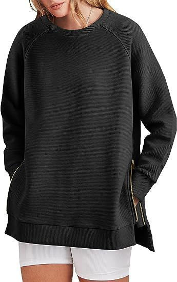 Damen Sweatshirt Bequem Mit Taschen Reißverschluss