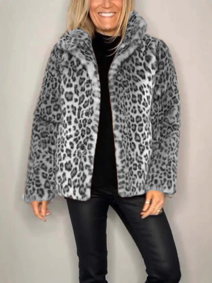 Mantel Damen Oversized Kunstpelz Leopardenmuster