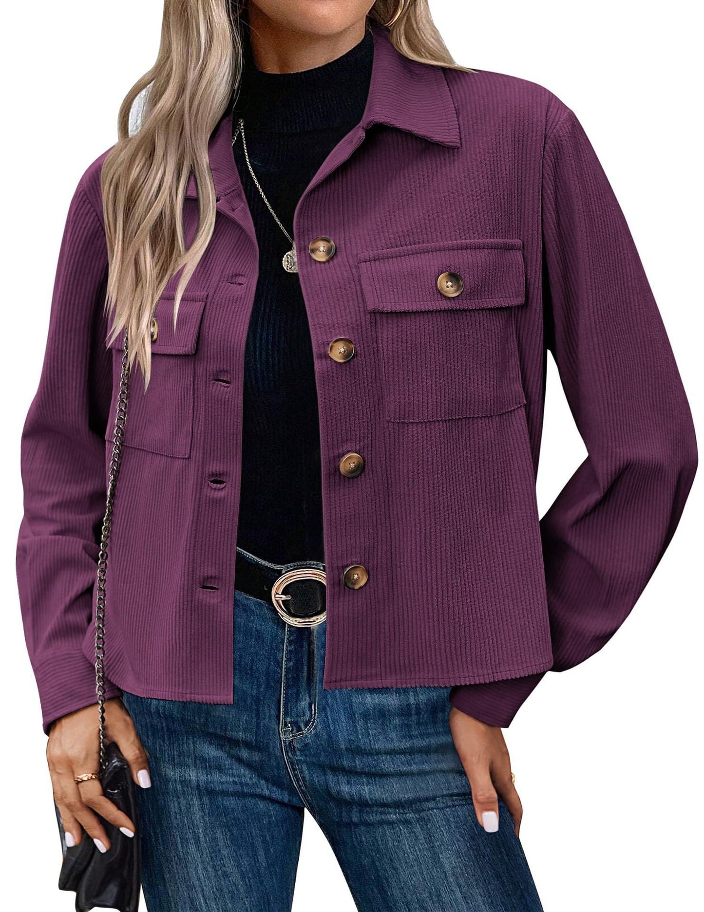 Damen Cordjacke Modern Zweitaschen Design